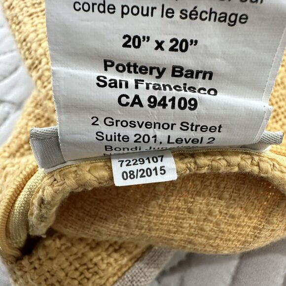 Pottery Barn Pillow Sham Cover Cotton Woven Euro Yellow Gold 20” Square Coastal - Picture 9 of 10